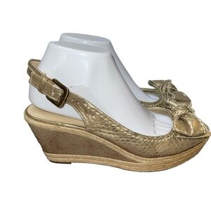 Franco Sarto Women's Shoes Size 9.5M Gold Sling Back "Olympia" Espadrille Wedge